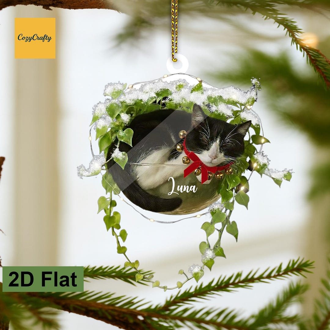 PERSONALIZABLE Tuxedo Cat Ornament Personalized Pet Name Sleeping Kitty ...