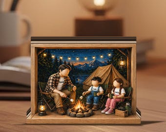 Personalized Camping Dad Gift, Custom Family Wooden Block, Father Kids Campfire Keepsake, Rustic Night Adventure Decor for Him, GIFT 2026
