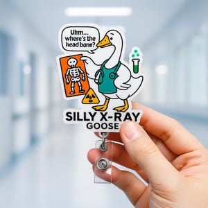 Funny Radiology Badge Reel Goose X-Ray Tech ID Holder Clip Nurse Medical Accessory Gift for Coworker Healthcare Professional Work Lanyard