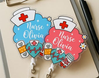 Personalized Nurse Badge Reel with Name Customized Cute RN ID Holder Gift for Healthcare Workers, Coworkers, Friends, Her, Hospital Staff