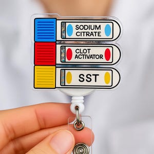 Phlebotomist Badge Reel Lab Tech Gift Medical Acrylic ID Holder Cute Tube Design Blood Draw Accessory Nurse Essentials Hospital Badge Clip
