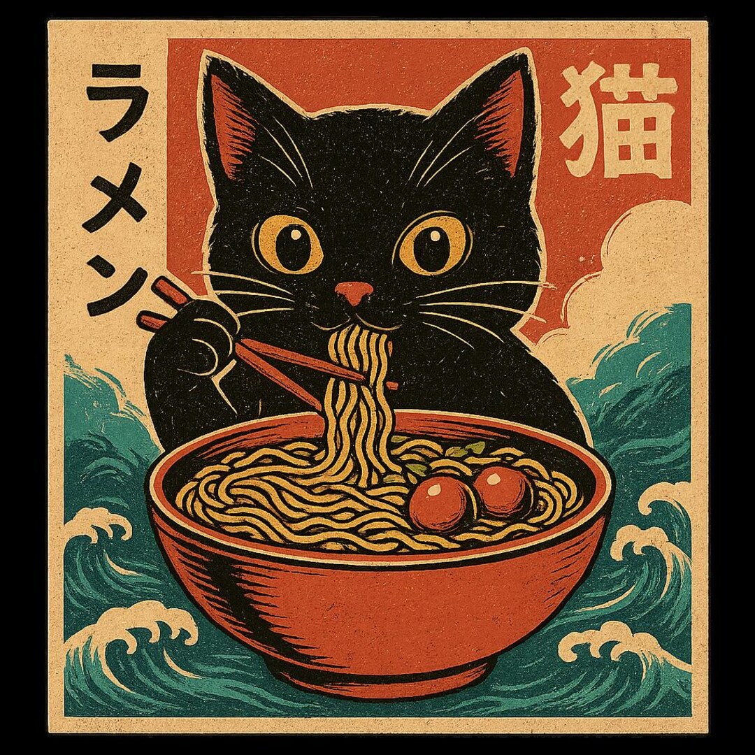Kawaii Cat Eating Ramen PNG | Funny Japanese Anime Noodle Cat Art ...