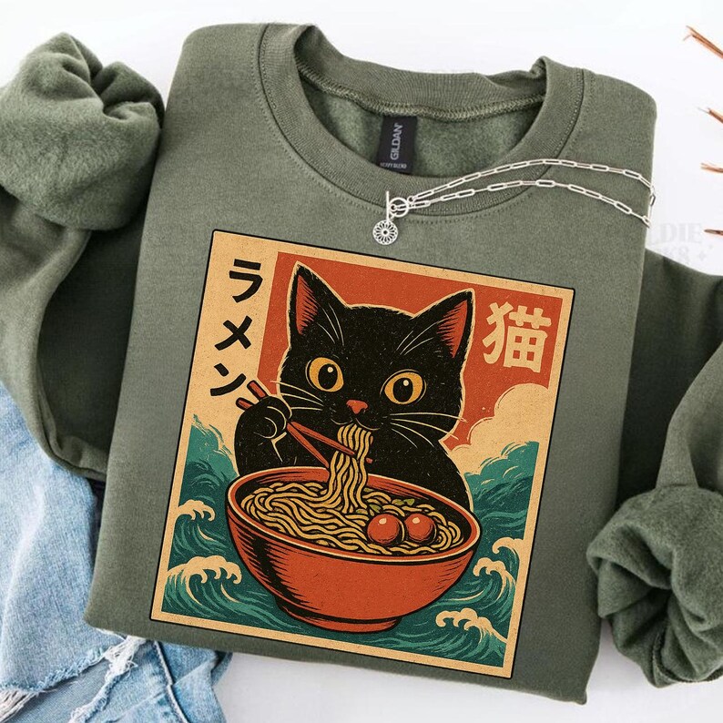 Kawaii Cat Eating Ramen PNG | Funny Japanese Anime Noodle Cat Art ...