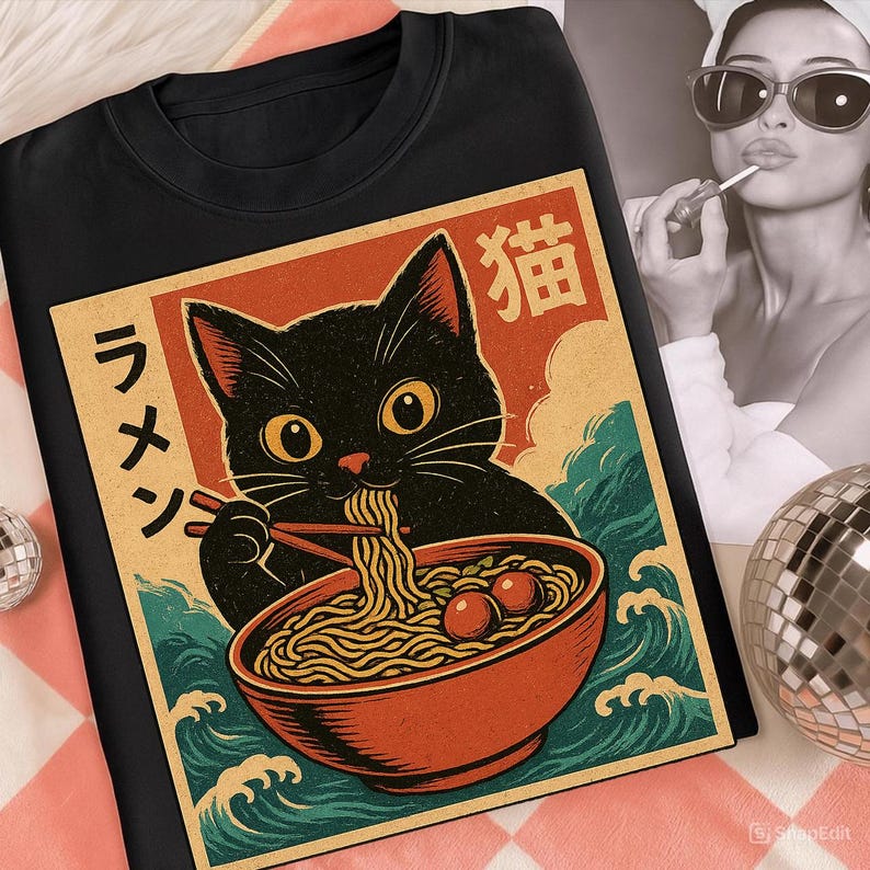 Kawaii Cat Eating Ramen PNG | Funny Japanese Anime Noodle Cat Art ...