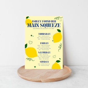 Main Squeeze Bachelorette Itinerary | Lemons | Digital Download | Summer | Editable