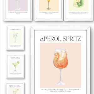 wall art - printable Cocktail Recipe Wall Art – Mojito, Spritz, Piña Colada, Margarita – Bar or Kitchen Decor – Aesthetic Drink Posters