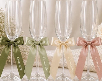 Ruban personnalisé mariage | Ruban satin prénom & date | Décoration mariage | Nœud pour verre | Cadeau invité personnalisé