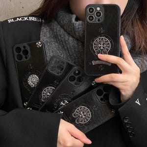 Vintage Gothic Cross Phone Case | Dark Aesthetic Faith-Inspired PU Leather Phone Case for iPhone 16, 15, 14, 13, 12 Pro Max Plus Series
