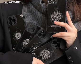 Vintage Gothic Cross Phone Case | Dark Aesthetic Faith-Inspired PU Leather Phone Case for iPhone 16, 15, 14, 13, 12 Pro Max Plus Series