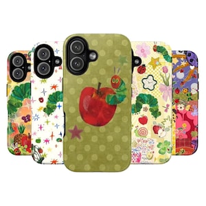 Caterpillar Fruit Snail Ladybug Collage Double Layer Phone Case | Whimsical Pastel Floral Patchwork Tough Phone Cover for iPhone & Samsung