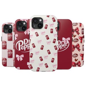 Coquette Dr Pepper Pink Bow Inspired Double Layer Phone Case | Cute Vibes Tough Phone Case for iPhone 16, 15, 14, 13, 12 Pro Max Plus Series
