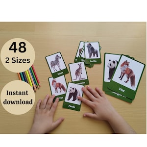 Wild Animals Flashcard - Preschool Flashcards - Toddler Flashcards - Kids Educational Card - Classroom Decor - Instant Download.