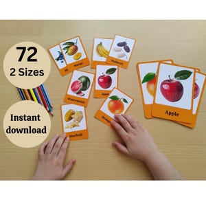 Fruits Flashcards - Flashcards-Preschool - Flashcards - Toddler Flashcards - Kids Educational Card - Classroom Decor - Instant Download.
