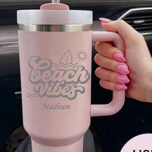 Beach Vibes Tumbler Custom Engraved Cup Personalized Summer Drinkware Name Travel Mug Tropical Vacation Gift Ocean Theme Cup Engraved Mug