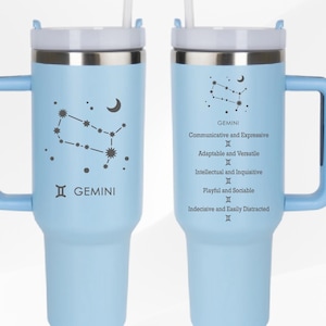 Custom Zodiac Tumbler Gemini Constellation Astrology Mug Horoscope Sign Traits Two Sided Gift Star Sign Celestial Zodiac Mug