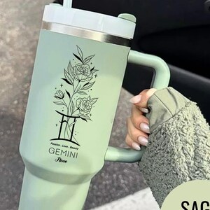 Gemini Zodiac Tumbler Birth Flower Rose Engraved Cup Astrology Sign Horoscope Mug Birthday Gift Custom Star Sign Drinkware Gift for Mom