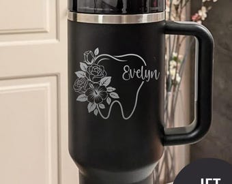 Personalized Tooth Tumbler Custom Dentist Cup Floral Hygienist Gift Engraved Dental Assistant Mug Dental Student Travel Cup with Name