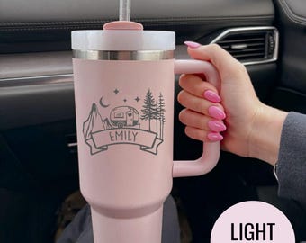 Personalized Camping Tumbler: Engraved Mountain Adventure Travel Mug