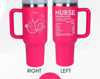 Engraved Nurse Tumbler: Floral Stethoscope, Nutrition Facts, Two-Sided