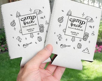 Camp Bach Can Cooler, Personalized Camping Bachelorette Favor, Custom Outdoor Party Drink Sleeve