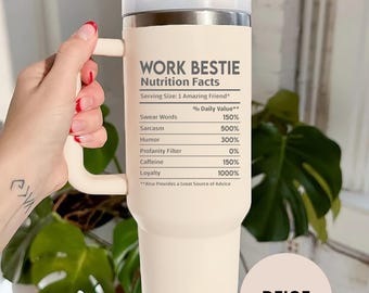 40oz Work Bestie Tumbler Custom Engraved Stainless Steel Cup Office BFF Gift Coworker Appreciation Mug Funny Mood Design Travel Drinkware