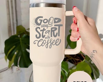 Engraved "Good Ideas Start With Coffee" Tumbler: Insulated Stainless Steel Travel Mug