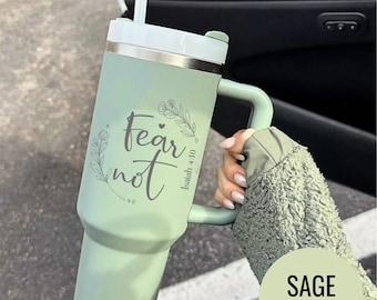 Fear Not Isaiah 41:10 Tumbler Christian Engraved Scripture Mug 40oz Stainless Steel Bible Verse Cup Encouraging Faith Gift Prayer Drinkware