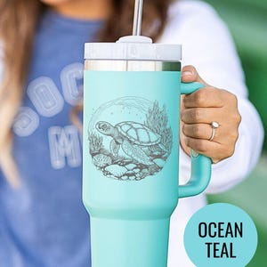 Sea Turtle Tumbler 40oz Ocean Design Custom Beach Mug Engraved Summer Travel Cup Coastal Gift Insulated Marine Life Drinkware Summer Gift
