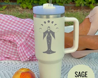 Engraved Celestial Goddess Tumbler: Moon Phase Stainless Steel Travel Cup