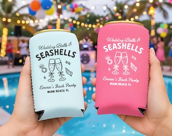 Seashells & Wedding Bells Can Coolers: Personalized Bachelorette Party Favors