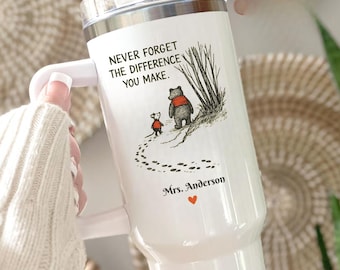 Personalized Teacher Tumbler: Bear & Piglet Design, Thank You Gift