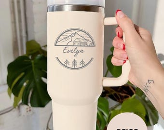 Engraved Cabin Mountain Tumbler: Personalized Nature Travel Cup