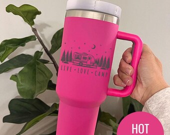 Engraved Camping Tumbler: Stainless Steel Travel Mug, Pine Tree Design
