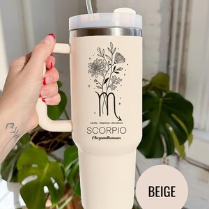 Zodiac Sign Engraved Tumbler Custom Horoscope Mug with Birth Flower Astrology Gift Personalized Star Sign Stainless Steel Mug Travel Cup