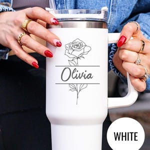Personalized Rose Tumbler Gift for June Birthday Custom Name Travel Mug Engraved June Birth Flower Floral Engraved Personalized Name Cup