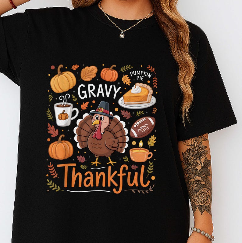 Gravy Thankful Funny Thanksgiving Turkey Pumpkin Pie and Latte PNG ...