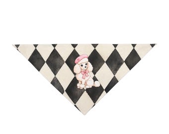 Poodle in Beret Pet Bandana | Harlequin Diamond Pattern
