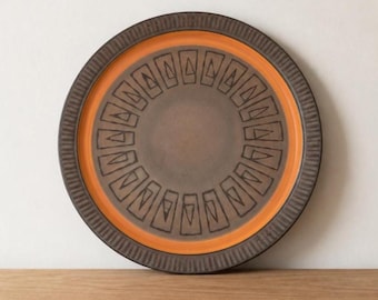 Vintage Japanese Stoneware Plate 27cm | Mid Century Dinner Plate 1970s Retro Orange | MCM Ceramic Serving Plate Athena Electra | Atomic