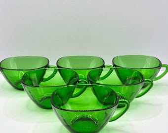 Ensemble 6 Tasses à Café Et Soucoupes En Verre Opalin Vert Cèladon - Vintage, Liseré Doré