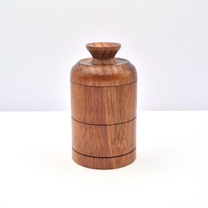 Mid Century Teak Trinket Jar: Hand-Turned Lidded Wood Canister