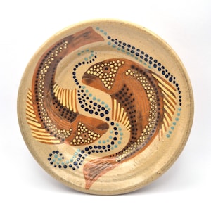 VINTAGE Mark Pearse Studio Pottery Plate | Hand-Painted Fish & Dot Pattern | Australian Ceramic Wall Art | Coastal Folk Decor
