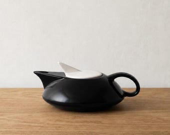 Vintage Postmodern Teekanne Schwarz Weiß | Skulpturale Keramik Teekanne | 80er 90er Jahre Modernist Geschirr | Minimalistischer Serviertopf | Retro Dekor