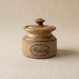 Tarro de mostaza vintage / Cerámica Geelong Millstone / Cerámica de estudio australiana / Tarro rústico de gres para condimentos / Tarro con tapa de los años 80