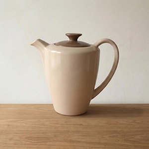 Vintage Poole Pottery Teapot / Coffee Pot | Mid Century Twintone Stoneware | Mushroom & Sepia English 1960s