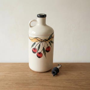 Vintage Bendigo Pottery Olive Oil Bottle | Australian Stoneware | Hand Painted Fruit Design | Rustic Kitchen Decor