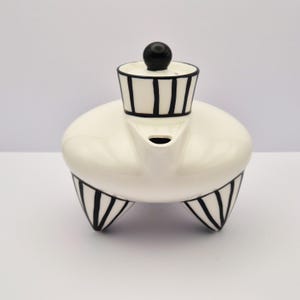 VINTAGE Japanese Postmodern Memphis Style Teapot | Sculptural Ceramic Pottery | Retro Black White Stripe Accent | Japan Dasch Collectible