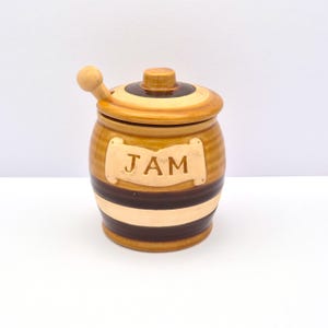 Vintage Japanese Stoneware Jam Pot: Mid-Century Kitchen Canister with Spoon