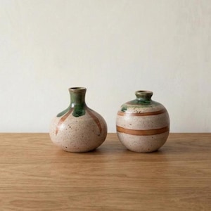 Japanese Studio Pottery Bud Vases Pair | Hiroyama Kiln Mingei Ware | 1970s Stoneware | Art Ceramic Vessels