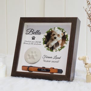 Personalized Pet Memorial Shadow Box – Clay Paw Print & Collar Holder, Custom Dog/Cat Loss Gift, Wood Frame with Name/Photo, SympathyTribute