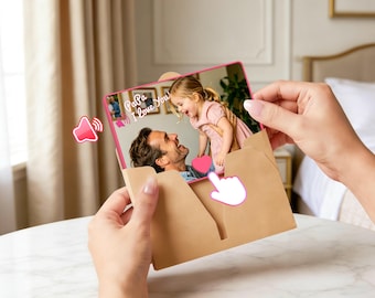 Custom Voice Message Father’s Day Card – Photo Audio Keepsake with Desk Stand & Clip